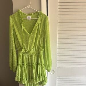 Misa Los Angeles Lime Green Swiss Dot Ruffle Mini Dress